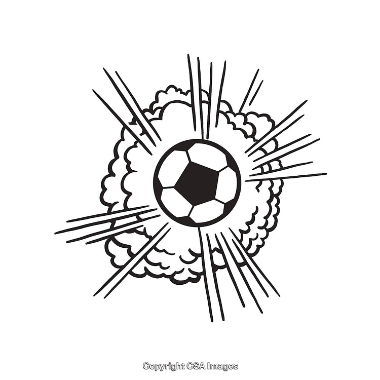 Soccer Ball Exploding with Dynamic Energy in Black and White Style