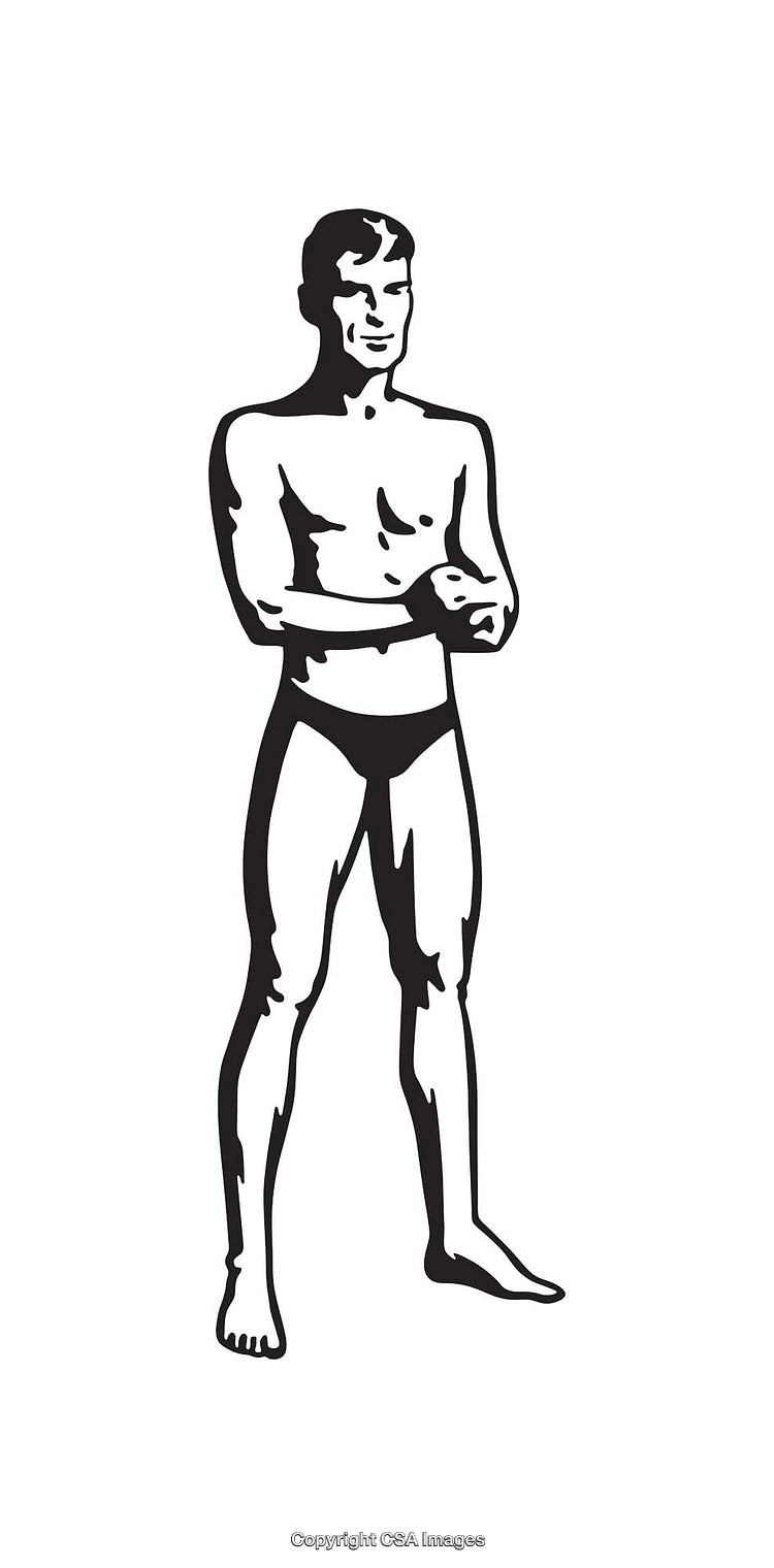 Black and White Line Art of a Standing Man in Underwear