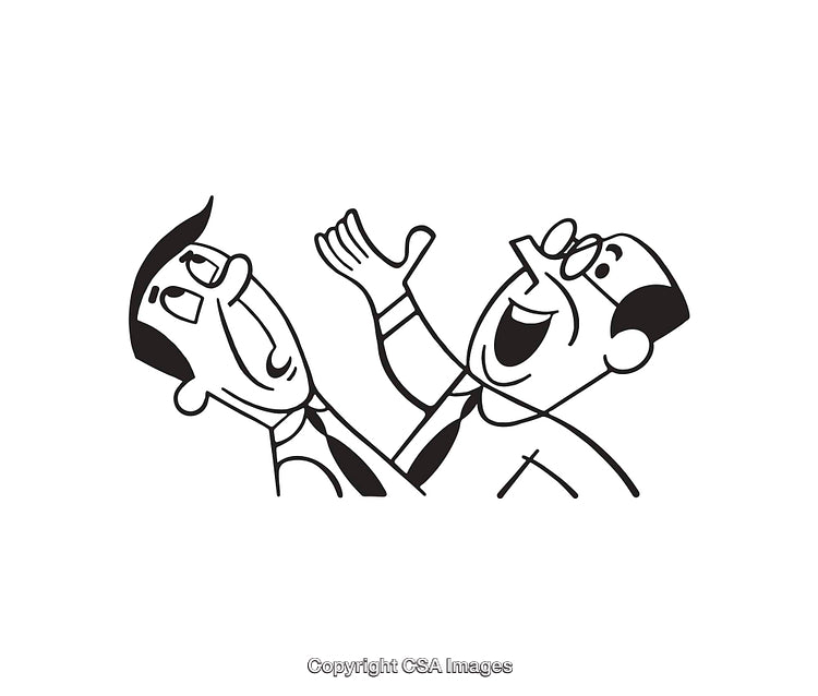 Cartoon Line Art of Two Men Laughing Together with Joy and Excitement