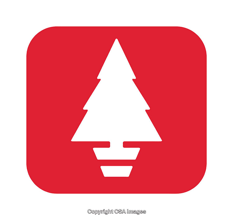 Minimalistic Red Icon Depicting a White Tree Symbol with Modern Style