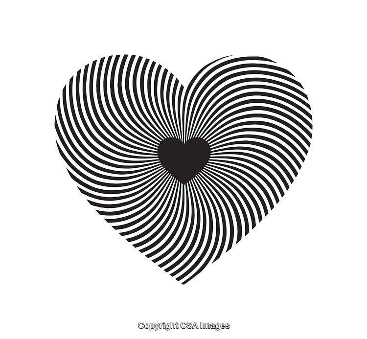 Black and White Heart Design with Radiating Lines Art