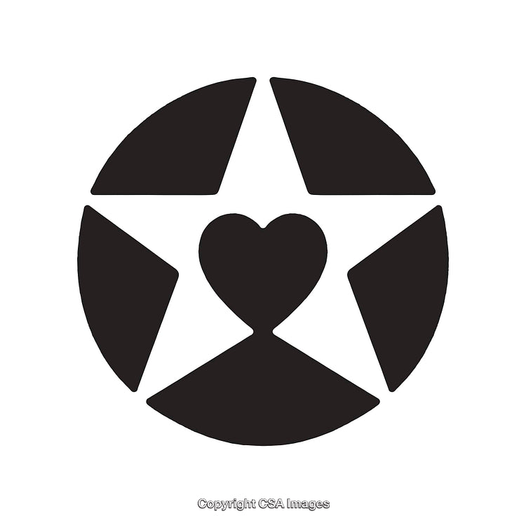 Black And White Icon Depicting a Heart Surrounded by a Star Shape