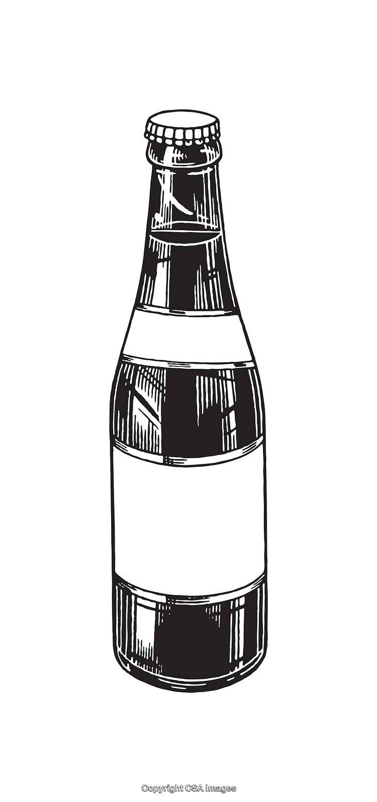 Black and White Line Art Illustration of a Beverage Bottle