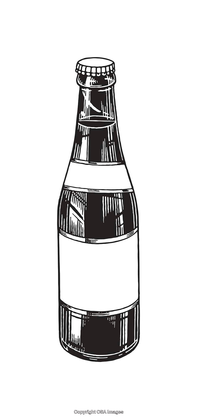 Black and White Line Art Illustration of a Beverage Bottle