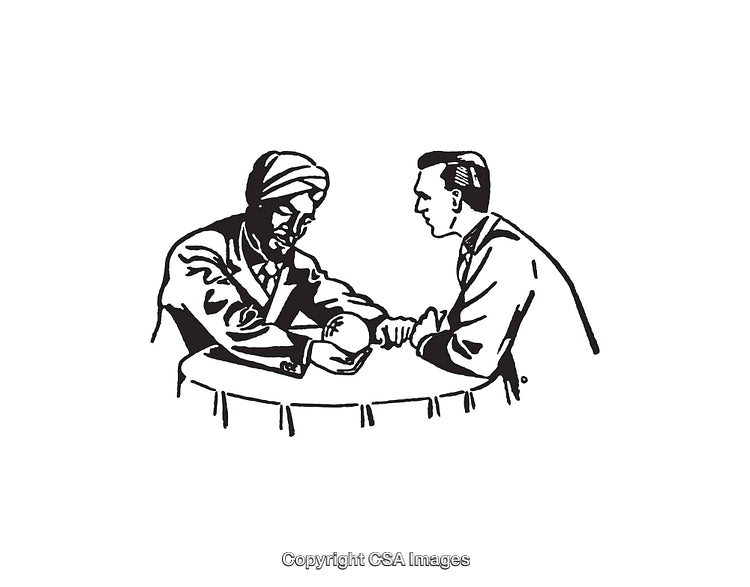 Black And White Line Art of a Business Handshake Meeting