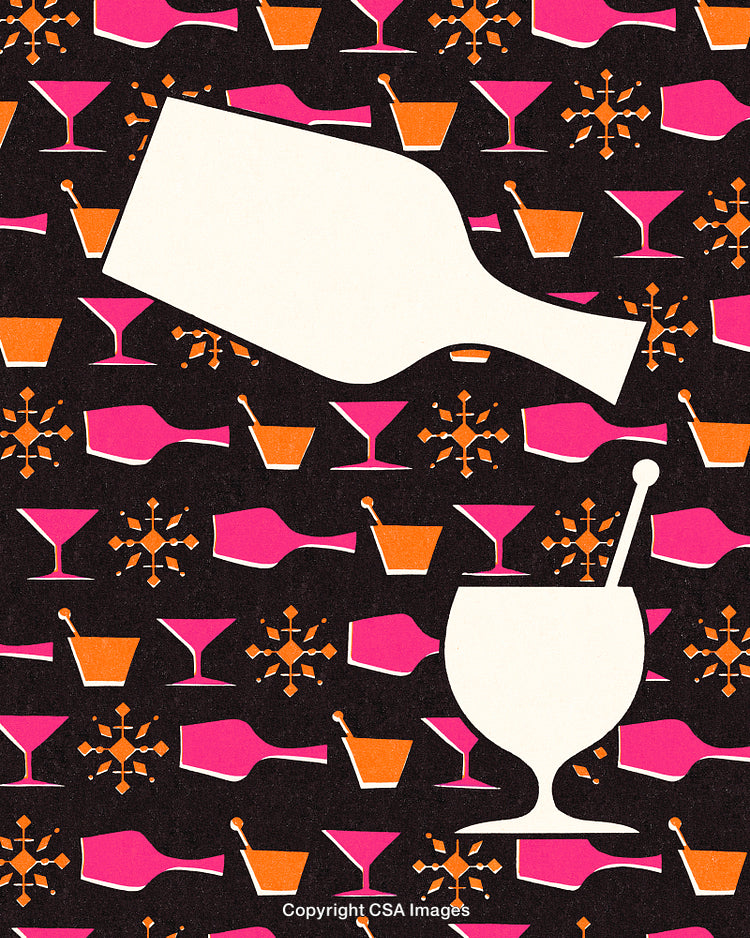Creative Pattern of Cocktails and Bottles in Retro Pop Art Style