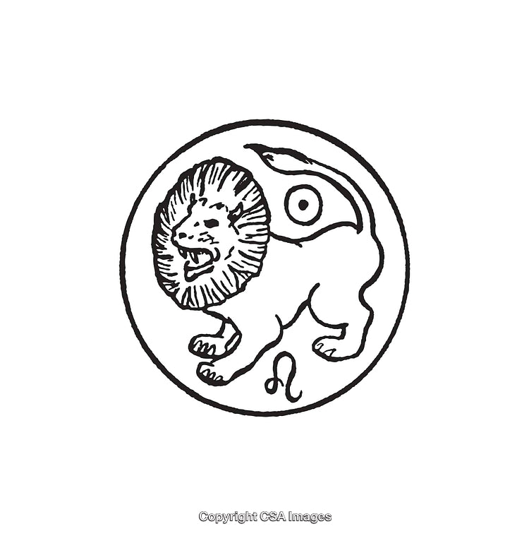 Black and White Line Art Illustration of Leo Zodiac Symbol with Lion Motif