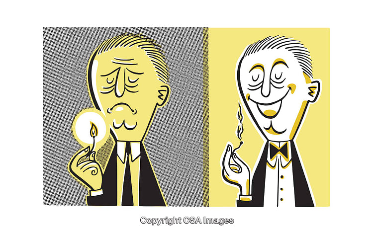 Cartoon Illustration of Two Contrasting Emotions in Yellow and Black
