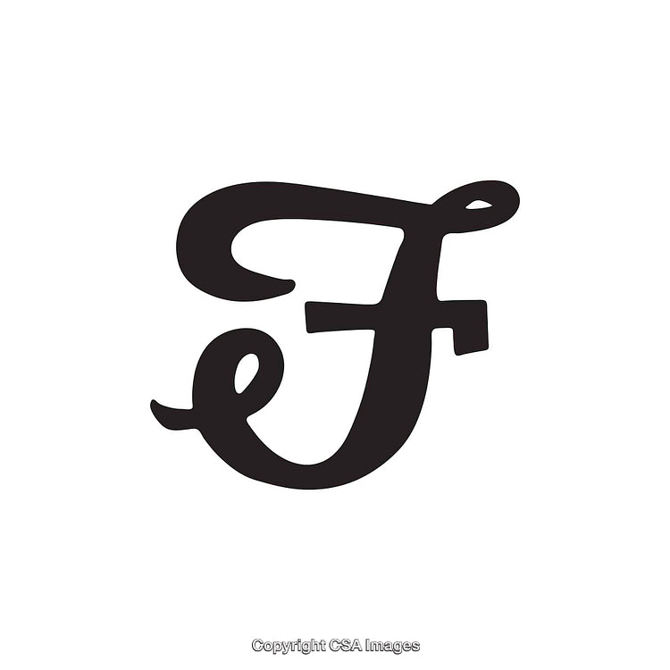 Elegant Calligraphic Letter F Design on White Background