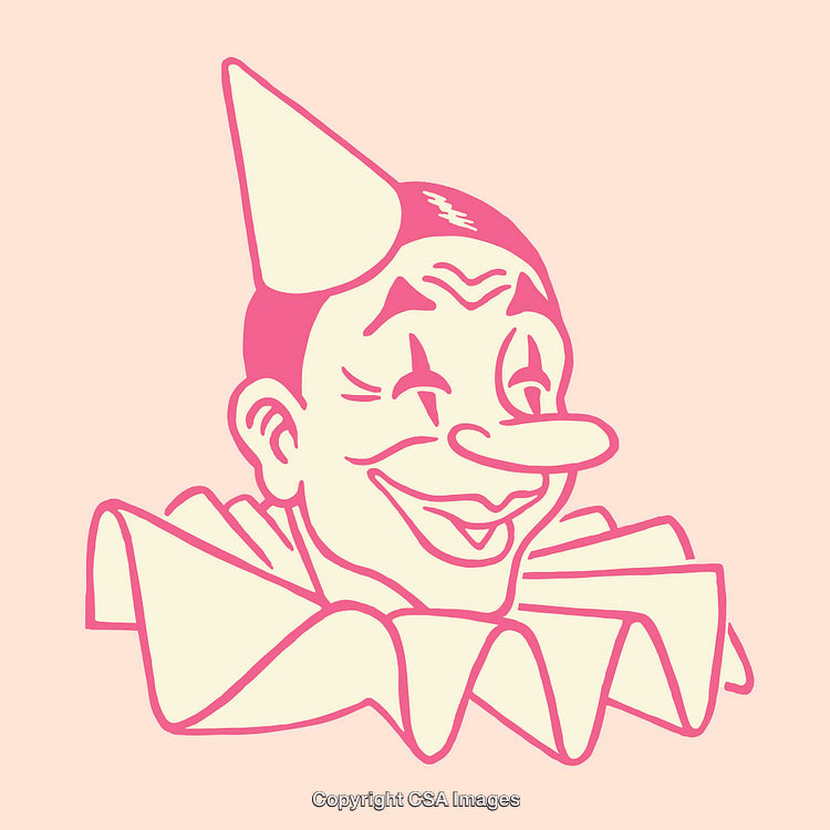 Retro Clown Illustration in Pink Color Line Art Style on Light Background
