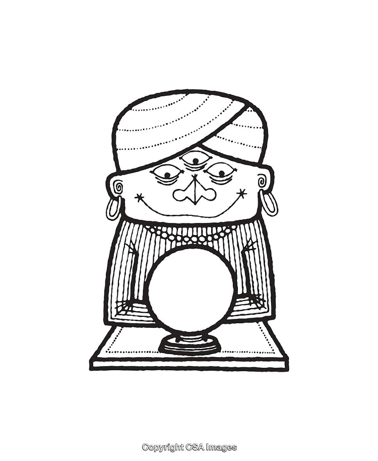 Mystical Line Art Illustration of a Fortune Teller with a Crystal Ball