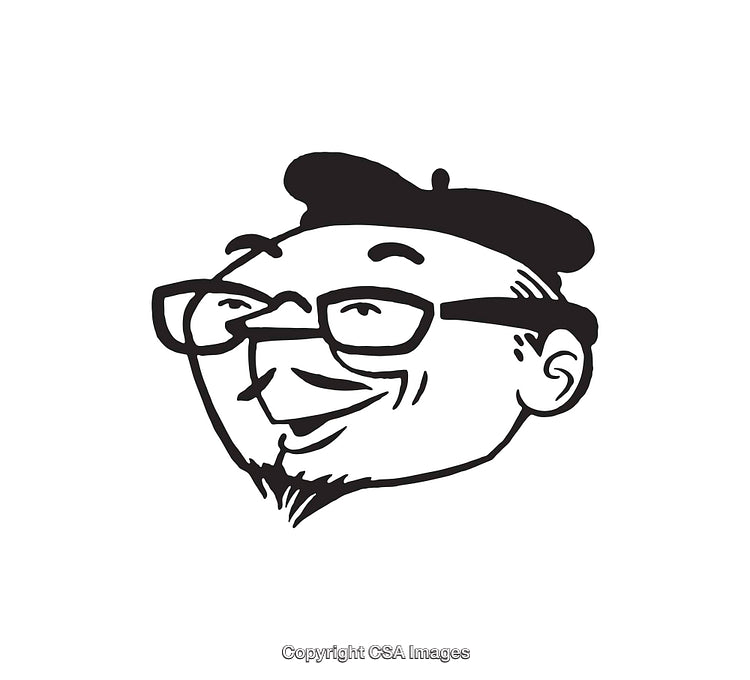 Black and White Line Art Illustration of a Smiling Character Face