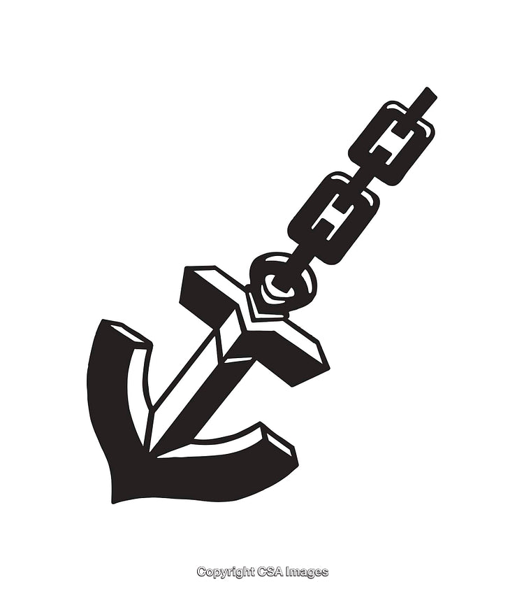 Black and White Illustration of a Nautical Anchor with Chain