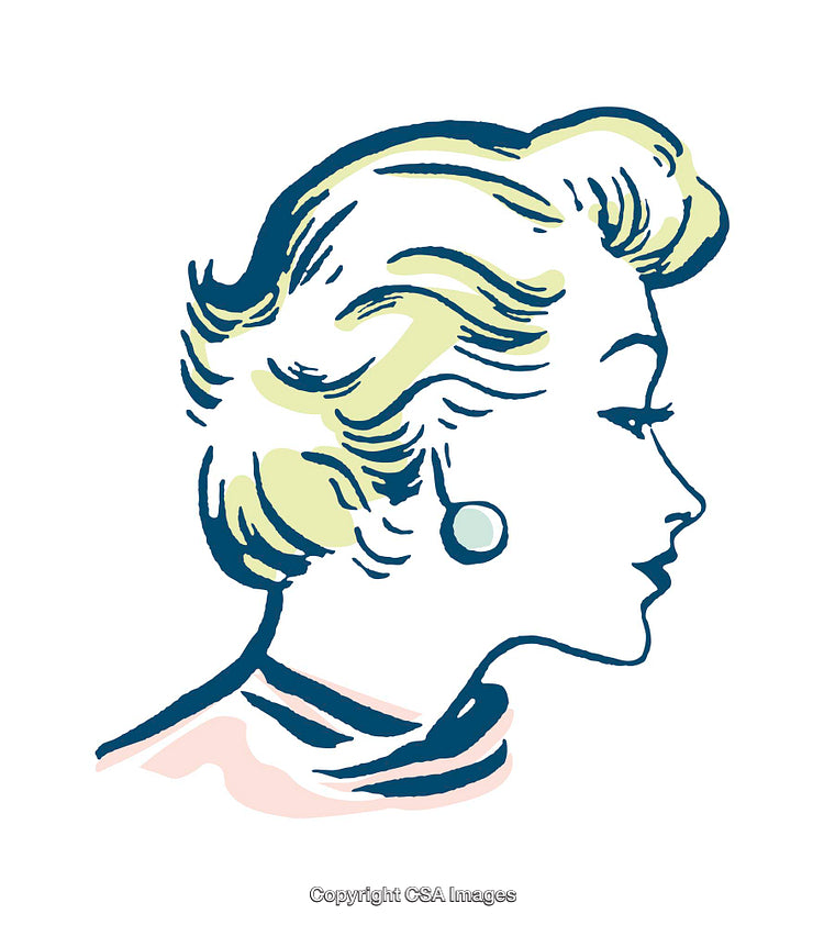 Stylized Retro Woman Illustration with Elegant Hair and Earrings