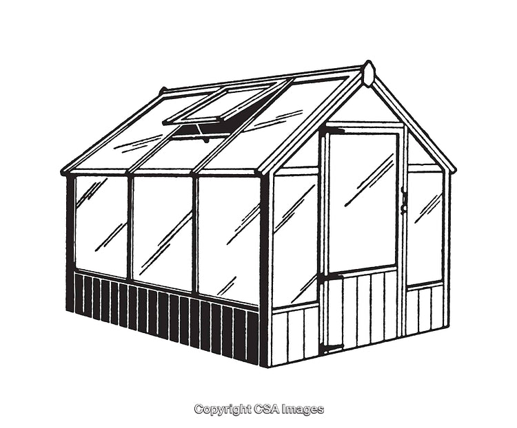 Black and White Illustration of a Greenhouse with Detailed Design