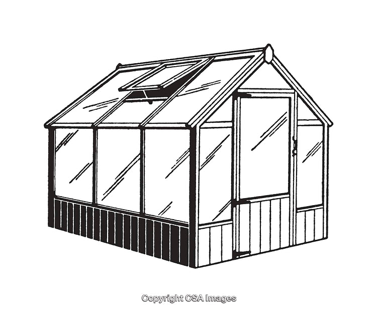 Black and White Illustration of a Greenhouse with Detailed Design