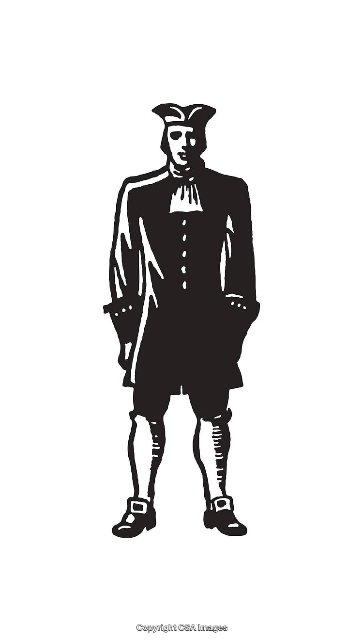 Classic Black and White Colonial Gentleman Line Art Illustration