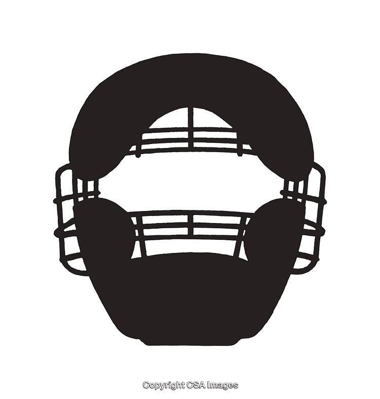 Silhouette Illustration of a Sports Faceguard in Black and White Line Art