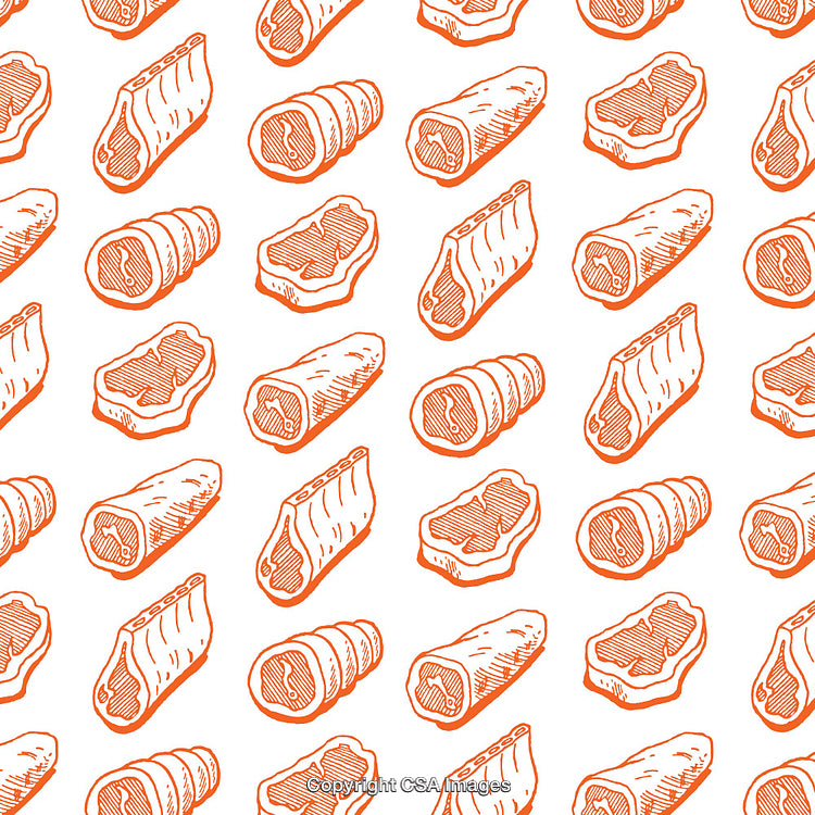 Illustrated Pattern of Meat Cuts in Hand-Drawn Retro Style
