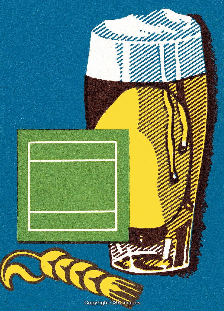 Illustration of Beer, Wheat, and Sports Theme in Pop Art Style