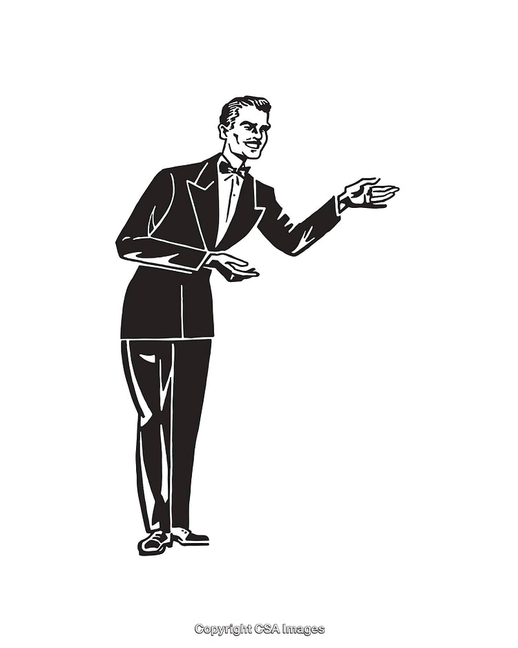 Retro Black and White Art of A Well-Dressed Gentleman in Gesture