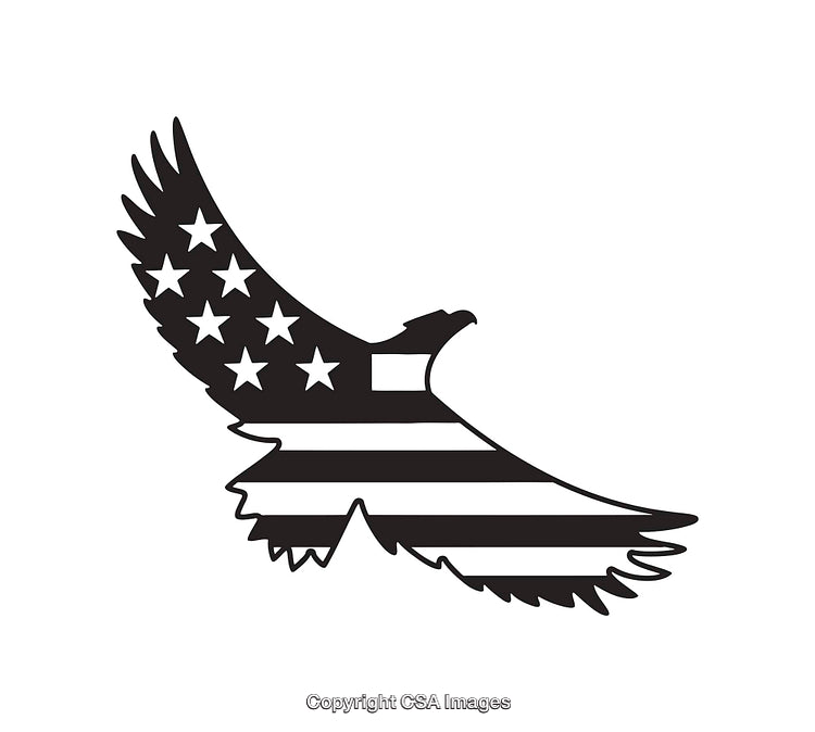 Patriotic Eagle Silhouette Featuring Stars and Stripes in Black and White