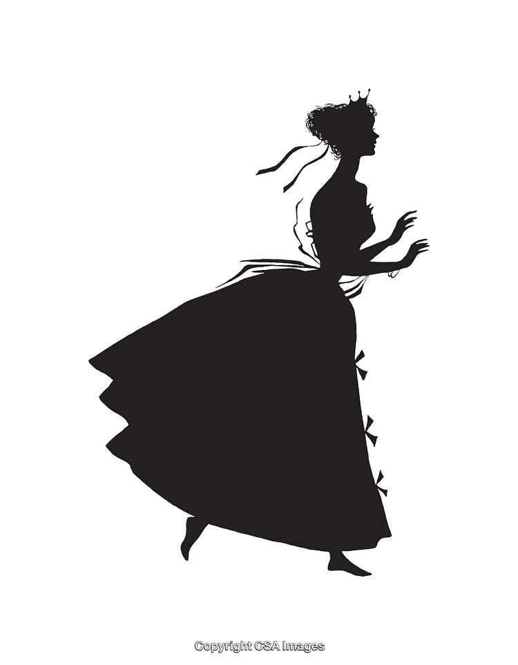 Elegant Silhouette of a Lady in Flowing Dress with Crown