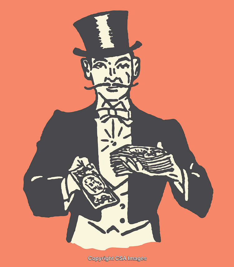 Elegant Line Art of a Wealthy Gentleman Holding Money