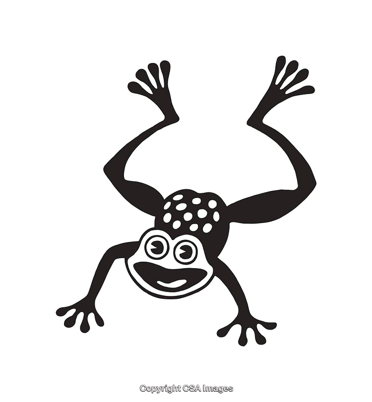Playful Black and White Cartoon Frog Illustration on White Background