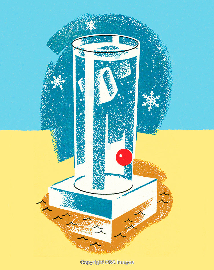 Illustrated Glass with Ice in a Minimalist and Surrealist Style