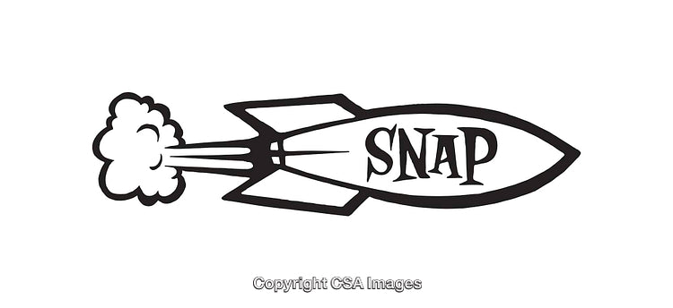 Classic Black and White Rocket Line Art Illustration with "Snap" Text