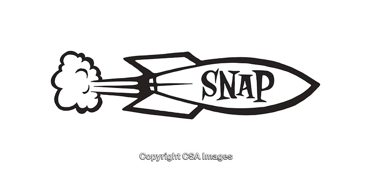 Classic Black and White Rocket Line Art Illustration with "Snap" Text