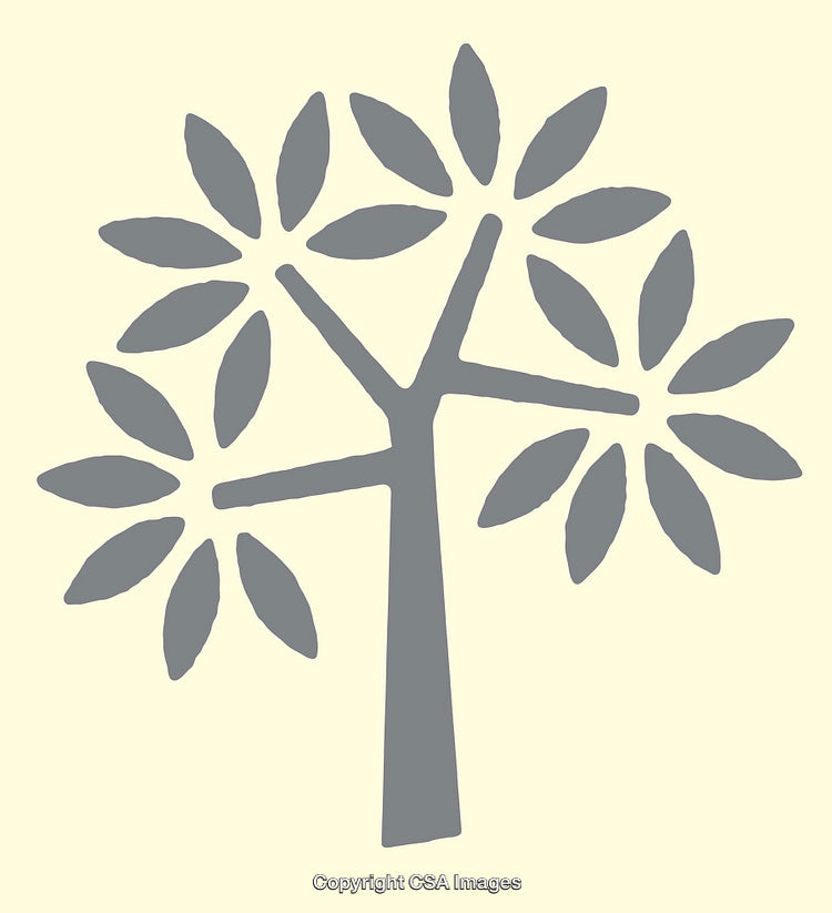 Illustration of a Minimalist Tree With Symmetric Grey Leaves and Beige Background