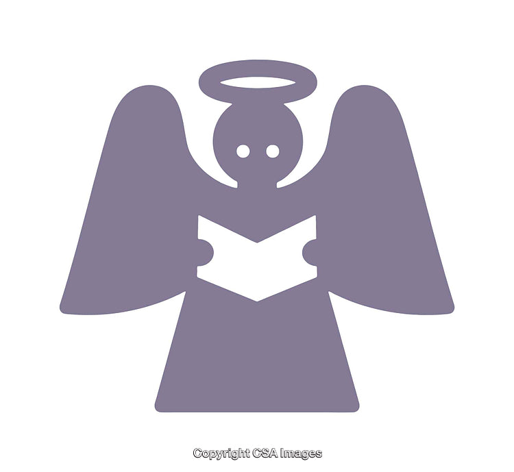 Purple Angel Icon Holding a Book with Halo Above Its Head