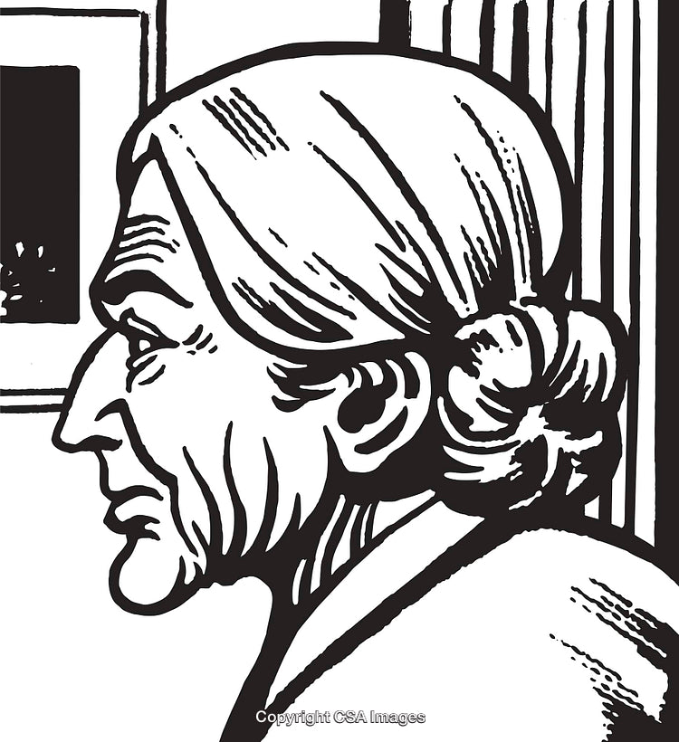 Monochrome Illustration of Elderly Woman Profile in Minimalist Style