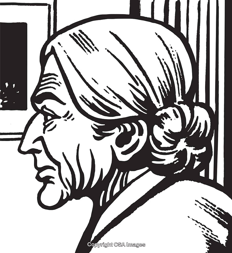 Monochrome Illustration of Elderly Woman Profile in Minimalist Style