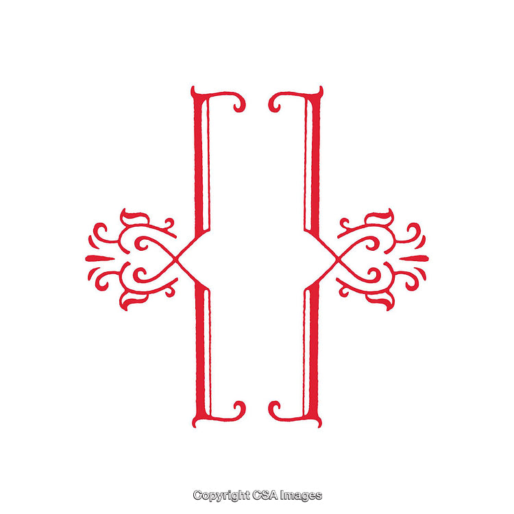 Ornamental Red Symmetrical Design with Elegant Flourishes on White Background