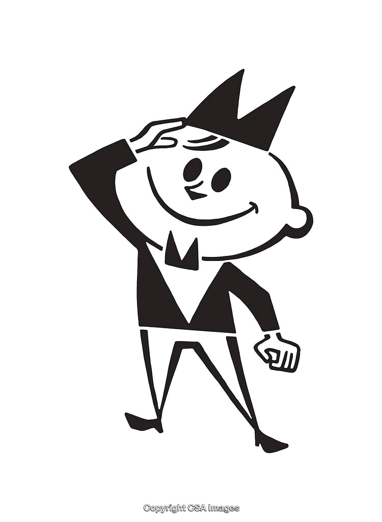 Black And White Line Art Illustration of a Smiling Character with a Crown