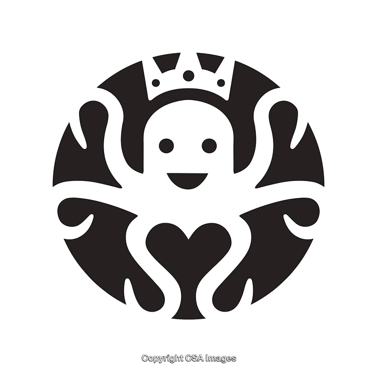 Black and White Cute Octopus Icon with Heart and Crown Design