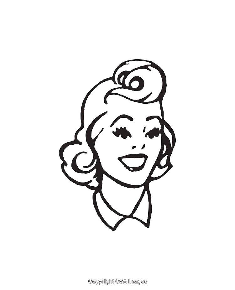 Black and White Retro Style Line Art Woman Illustration Drawing