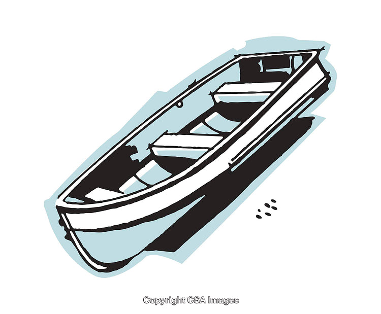 Vintage Rowboat Illustration with Minimalist Blue Background Accents