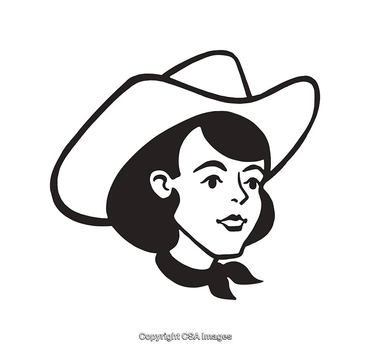 Black and White Line Art Illustration of a Cowgirl Portrait