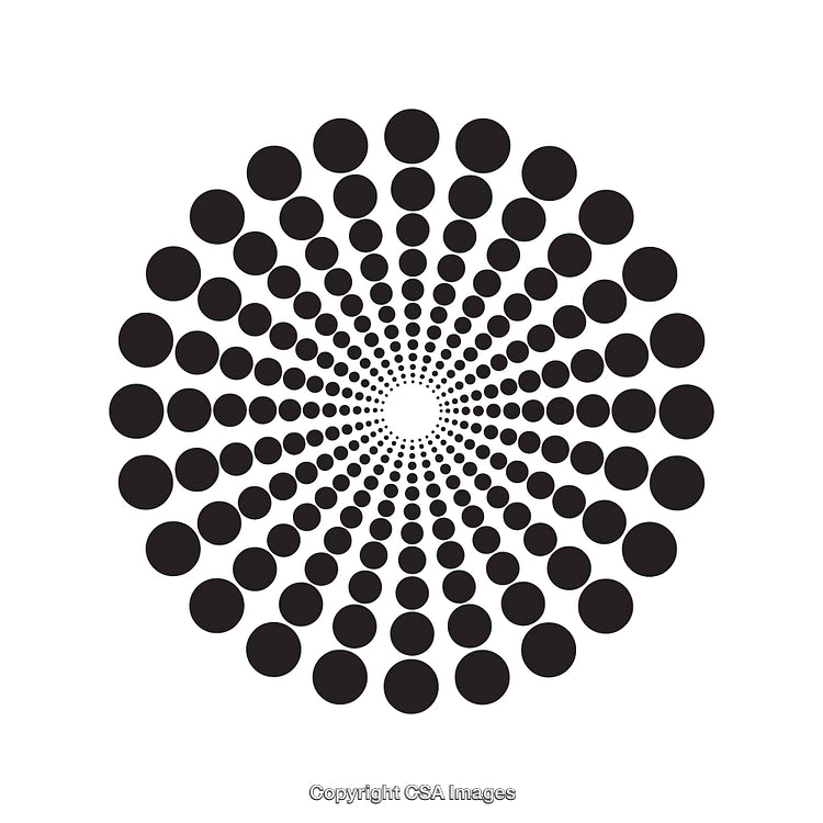 Abstract Radial Dot Design Creating a Starburst Pattern in Black and White