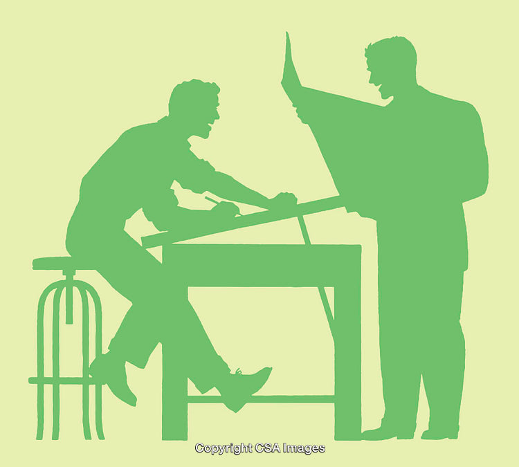 Illustration of Two Professionals Engaging in a Creative Design Discussion
