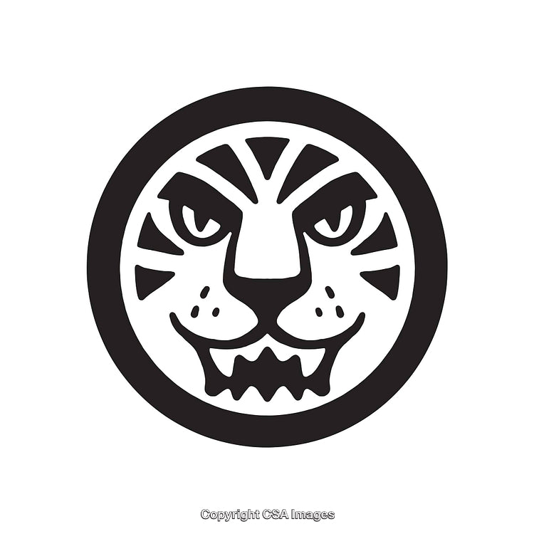 Bold Tiger Face in Black and White Line Art Style