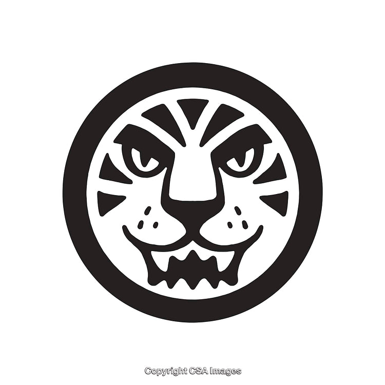 Bold Tiger Face in Black and White Line Art Style