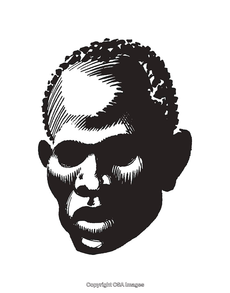 Black and White Line Art Illustration of Abstract Human Face