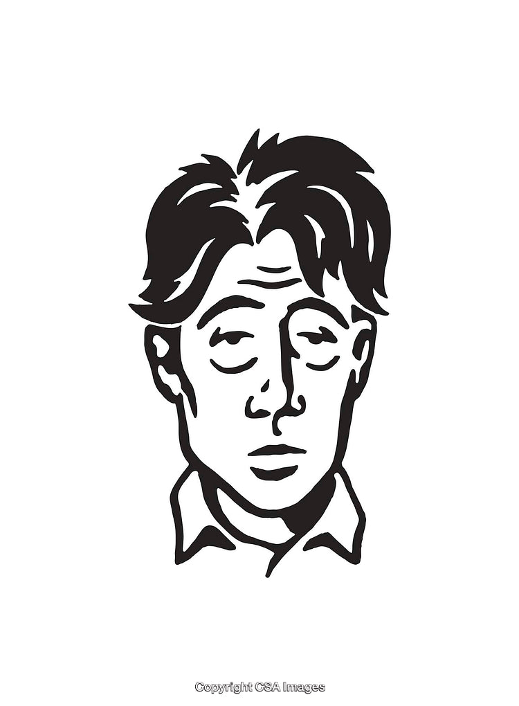 Black and White Line Art Depiction of a Thoughtful Male Face