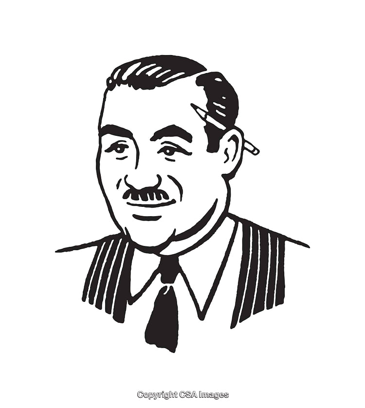 Vintage Black and White Illustration of a Gentleman with a Mustache