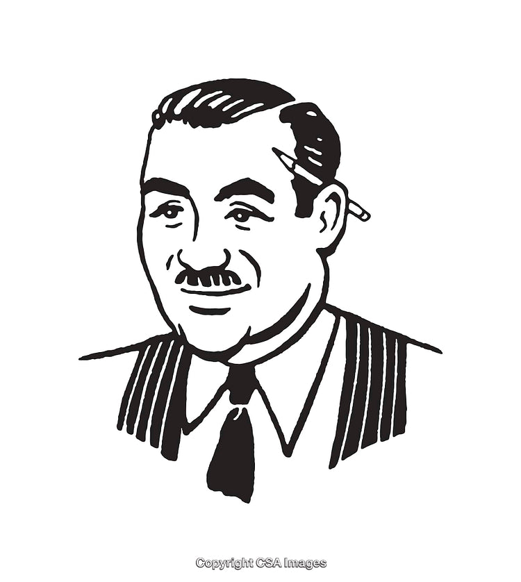 Vintage Black and White Illustration of a Gentleman with a Mustache